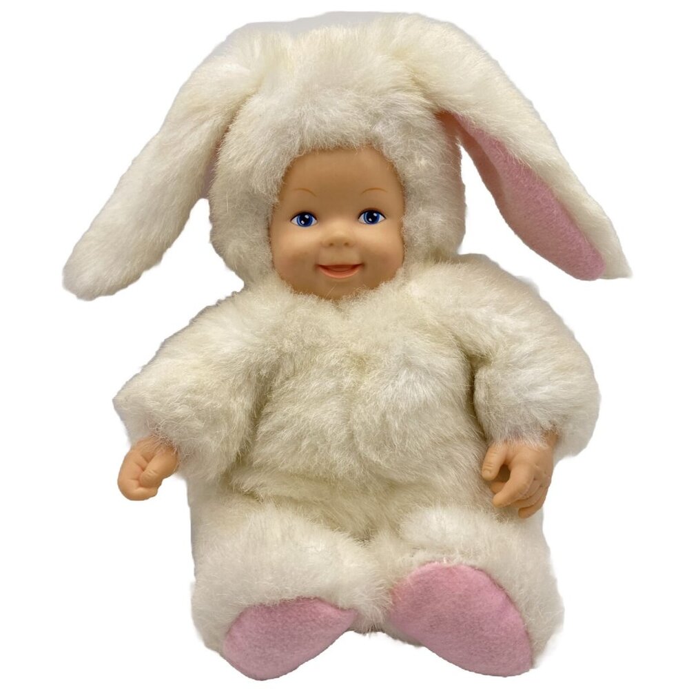 Anne Geddes Bunny Baby Doll Plush Stuffed Toy White Pink 6.5” Seated 1998